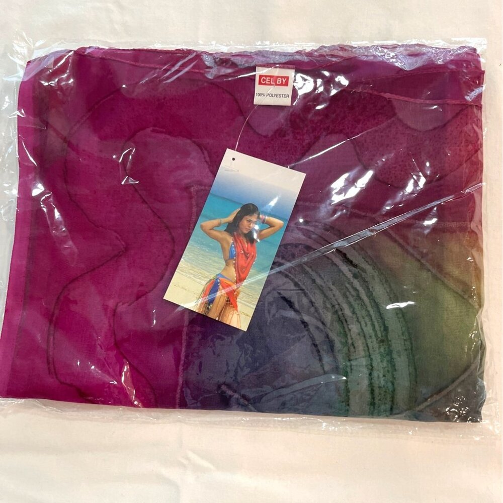 VTG 90s Caribbean Sunset Village Sarong Bathing Swimsuit Cover Up Wrap India NIB - Picture 10 of 10